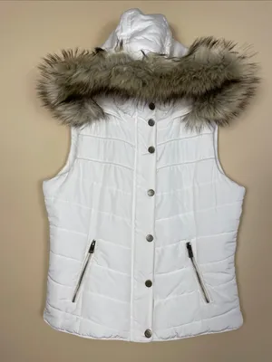 Aeropostale Women's Faux Fur Sherpa Hooded White Puffer Vest thumbnail 1