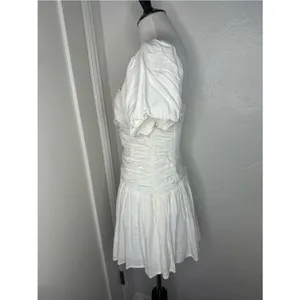 Charming Off-White/Cream Ruched Mini Dress – Puff Sleeves & Smocked Back small thumbnail 8