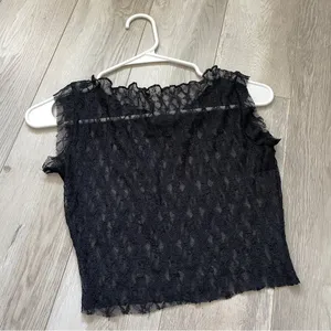 Lace Crop Top high neck sleeveless womens Black (one size) goth dark whimsigoth thumbnail 2
