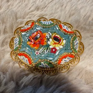 Vintage Gold‎ Micromosaic Micro Mosaic Flower Design Brooch Pin thumbnail 5