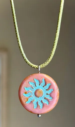 Handmade quality Czech glass sun coin bead fairy boho vintage retro style necklace🌿✨ thumbnail 1