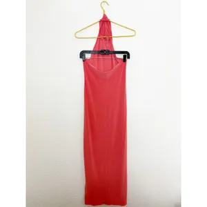 Norma Kamali Halter Turtleneck Side Slit Maxi Dress Size XS Coral Jersey Stretch thumbnail 13