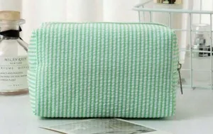 Amazon Green Striped Seersucker Toiletry Makeup Bag thumbnail 1