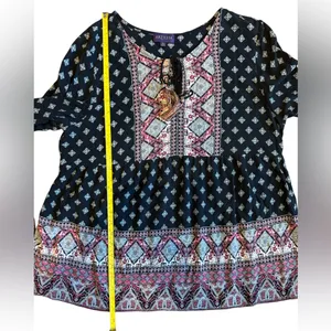 Artesia Boho Long Sleeve Floral Empire Waist Top Black Pink Size XL thumbnail 8
