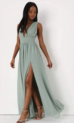 NWT Lulus Heavenly Hues Sage Brush Maxi Dress Wedding Bridesmaid Gala Size L thumbnail 1