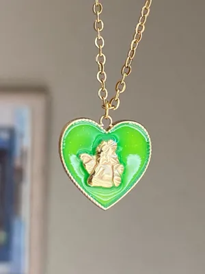 gold tone stainless steel angel cherub green heart goth cute chic antique style necklace👼💗 thumbnail 2