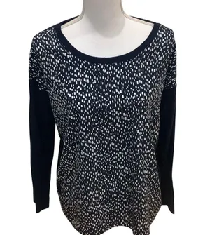 Ann Taylor Womens Navy & White Long Sleeve Tunic Sweater M thumbnail 1