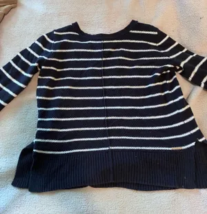 EST. 1892 Abercrombie and Fitch Sweater Womens XS Blue Waffle Knit Pullover White Striped thumbnail 1