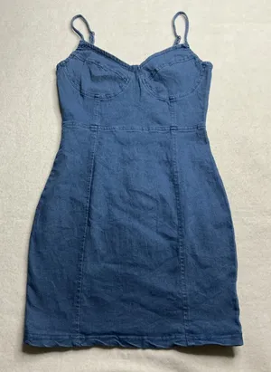 Windsor Womens Small Blue Denim Mini Dress Bustier Bodice Adjustable Straps Zip thumbnail 1