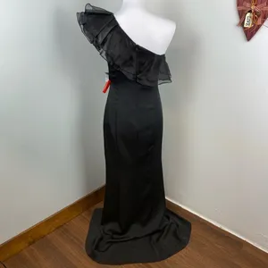 Mac Duggal Black High Slit One Shoulder Ruffle Evening Gown Size 4 $398 26372 thumbnail 6