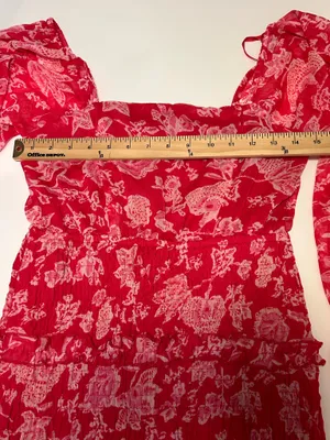 Sim & Sam Red Floral Smocked Ruffle Mini Dress Long Sleeve Medium thumbnail 4
