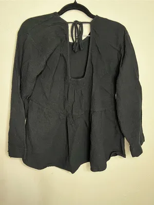 Madewell Black‎ Gauze Open Back Peplum Tie Long Sleeve Blouse thumbnail 6