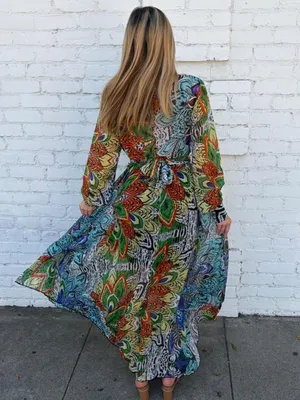 NWT Bandolino tropical safari maxi dress with multicolored abstract floral and leaf-like design sz M thumbnail 3