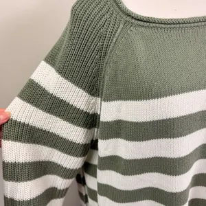 Aerie Olive Green Cream Striped Oversized Raglan Shaker Knit Sweater Size Medium thumbnail 9