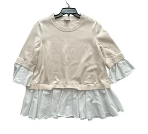 COS Oatmeal Mock Layered Crew Neck Sweater Medium Ruffle‎ Academia Preppy #V12-4 thumbnail 1