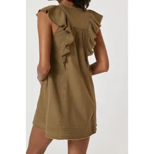 Anthropologie Pilcro Flutter-Sleeve Buttondown Tunic Mini Dress Moss XSmall thumbnail 3