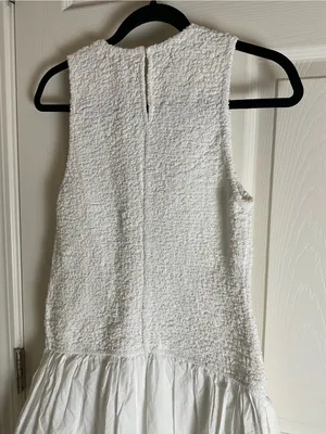 NWT Zara White Textured Poplin Bubble Hem Midi Dress Size M thumbnail 7