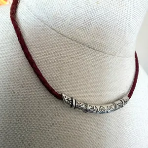 Brighton Red Braided Leather Necklace & Bracelet Set Silver Tone Floral thumbnail 4