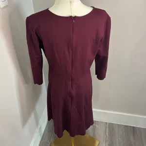 Lulus Burgundy Scalloped Hem Skater Dress XL 3/4 Sleeve Fit Flare thumbnail 3