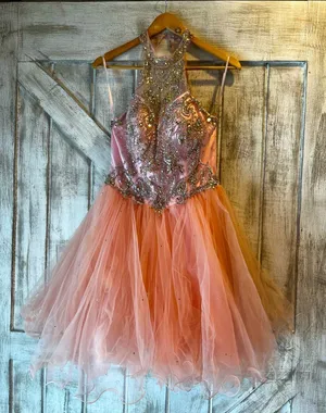 Embellished Halter A-line‎ Prom or Homecoming Dress Size small. Lace up back thumbnail 1