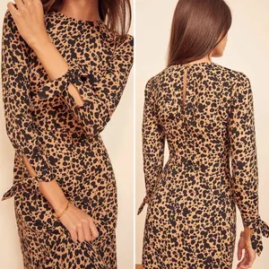 Reformation Port Midi Long Sleeve Dress in Leopard Print Size 6 thumbnail 5