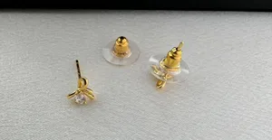 Small CZ Bow Stud Earrings for Women Gold thumbnail 5