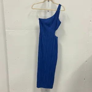 Hello Molly Blue One Shoulder Side Cutout Plisse Midi Dress US 4 S thumbnail 2