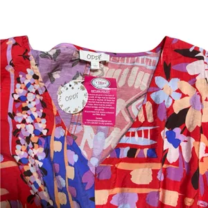 🌺Oddi Boho Floral Maxi Dress Colorful V-Neck Short Sleeve‎ NWT Size L🌺 thumbnail 4