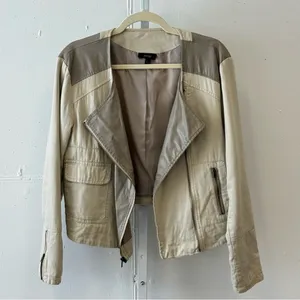Apt. 9 Women’s Faux Leather Moto Style Zip Up‎ Jacket Windbreaker Cream Large thumbnail 4