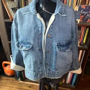 Kensie distressed denim cropped Sherpa cargo jacket thumbnail 1