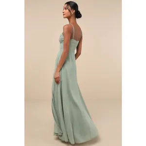 NWT Lulus Sweeney Sage Brush Sleeveless Maxi Dress Bridesmaid Gala Banquet Sz S thumbnail 3