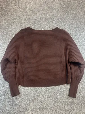 Free People Women’s Large Brown Ribbed Knit Sweater Dolman Balloon Sleeve Boho thumbnail 4