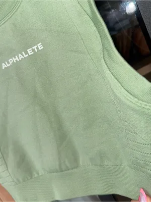 Alphalete cropped top tank sage high neck sports bra logo thumbnail 2
