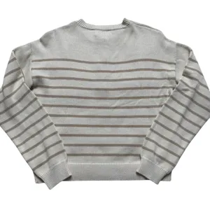 Pink Lily Striped Button Neck Sweater Cream Tan Small Coastal Grandma thumbnail 7