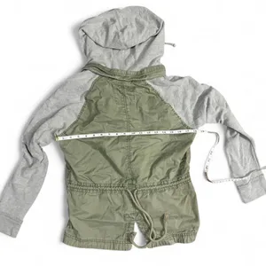 Y2K Hollister Olive‎ Green Utility Hoodie Jacket Gray Sweatshirt thumbnail 3