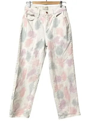 Universal Threads Vintage Straight White Pink & Blue Jeans Womens 2 Polka Dot thumbnail 1