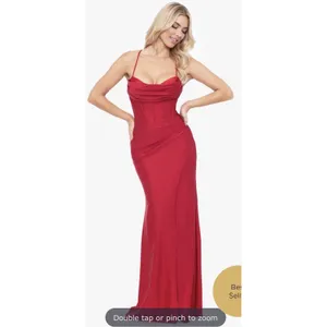 Betsy And Adam A26239 Red Satin Evening Gown Size 8 Corseted thumbnail 2