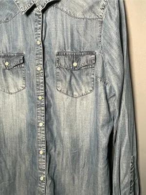 Indigo denim shirt Medium ~ Soft Excellent ~ Lightweight Weatern Snap thumbnail 6