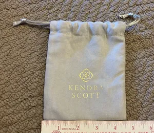 Kendra Scott Light Gray Velvet Drawstring Pouch with Gold Logo thumbnail 1