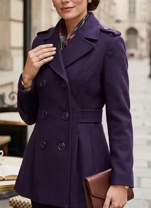 Worthington Double-Breasted Purple Pea Coat thumbnail 1