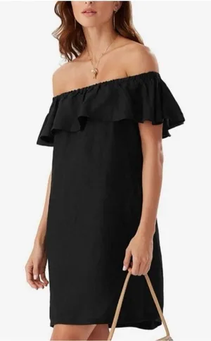 Tommy Bahama NWT Linen Dye Off the Shoulders Dress Black Size Small thumbnail 1