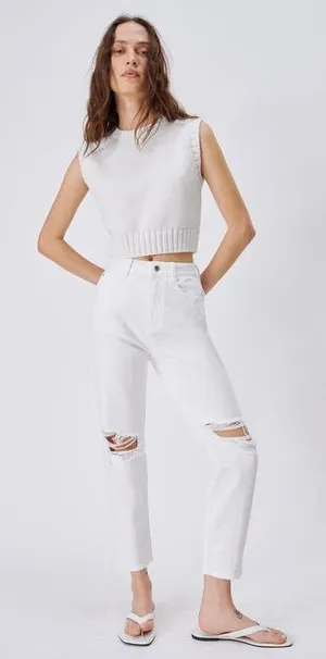 Women’s Z1975 Ripped Mom Fit Jeans White thumbnail 1