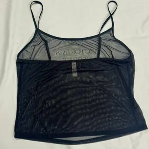 Vintage Y2K Victoria's Secret Rhinestone Spellout Black Mesh Cami Tank Top thumbnail 3