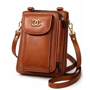 CC Designer LOGO Vintage 70's cognac faux leather crossbody bag Purse Luxury thumbnail 1