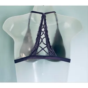 Victoria's Secret Triangle Bralette Purple Lace Floral Lined Front Closure Small thumbnail 3
