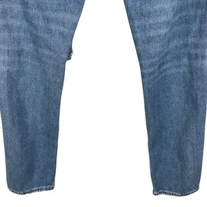 American Eagle SZ 4 LONG Mom Jeans Hi-Rise Distressed Rip Zip-Fly Whiskered Blue thumbnail 6