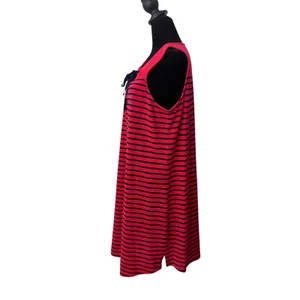 Talbots Shift Dress Size L Red Navy Striped Lace Up Knit Nautical Preppy‎ thumbnail 5