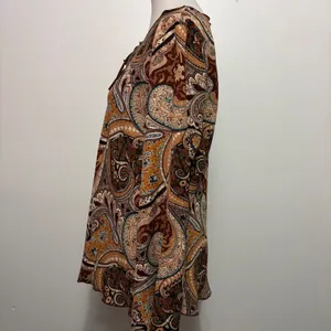Giorgio Fiorlini Collection Tunic XL Brown Paisley Keyhole Lettuce Edge Boho thumbnail 4