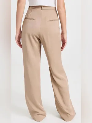 Reformation Mason Wide-Leg‎ High-Rise Trousers Pants in Beige Tan Size 8 thumbnail 2