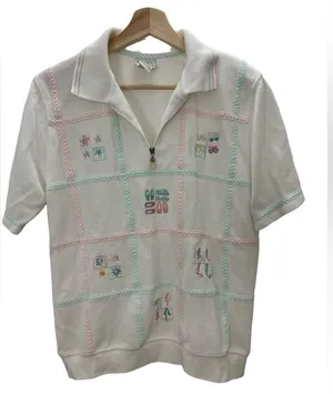 Vintage 80s Beach Grandma Pastel Polo Short Sleeve Top Size Medium 90s thumbnail 1